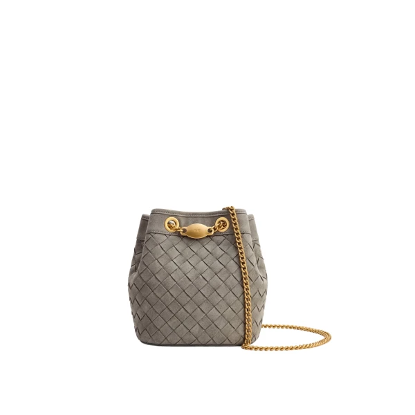 JW PEI Yara Faux Suede Hand-Woven Bucket Bag in Grey