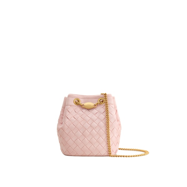 JW PEI Yara Faux Suede Hand-Woven Bucket Bag in Pink
