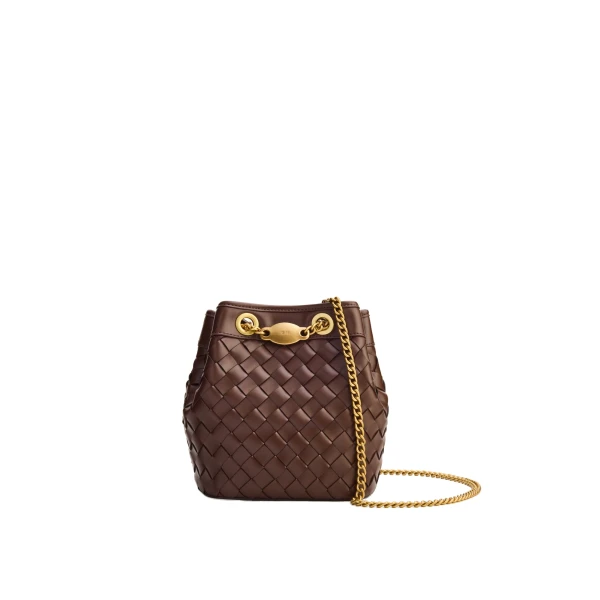 JW PEI Yara Hand-Woven Bucket Bag in Dark Brown