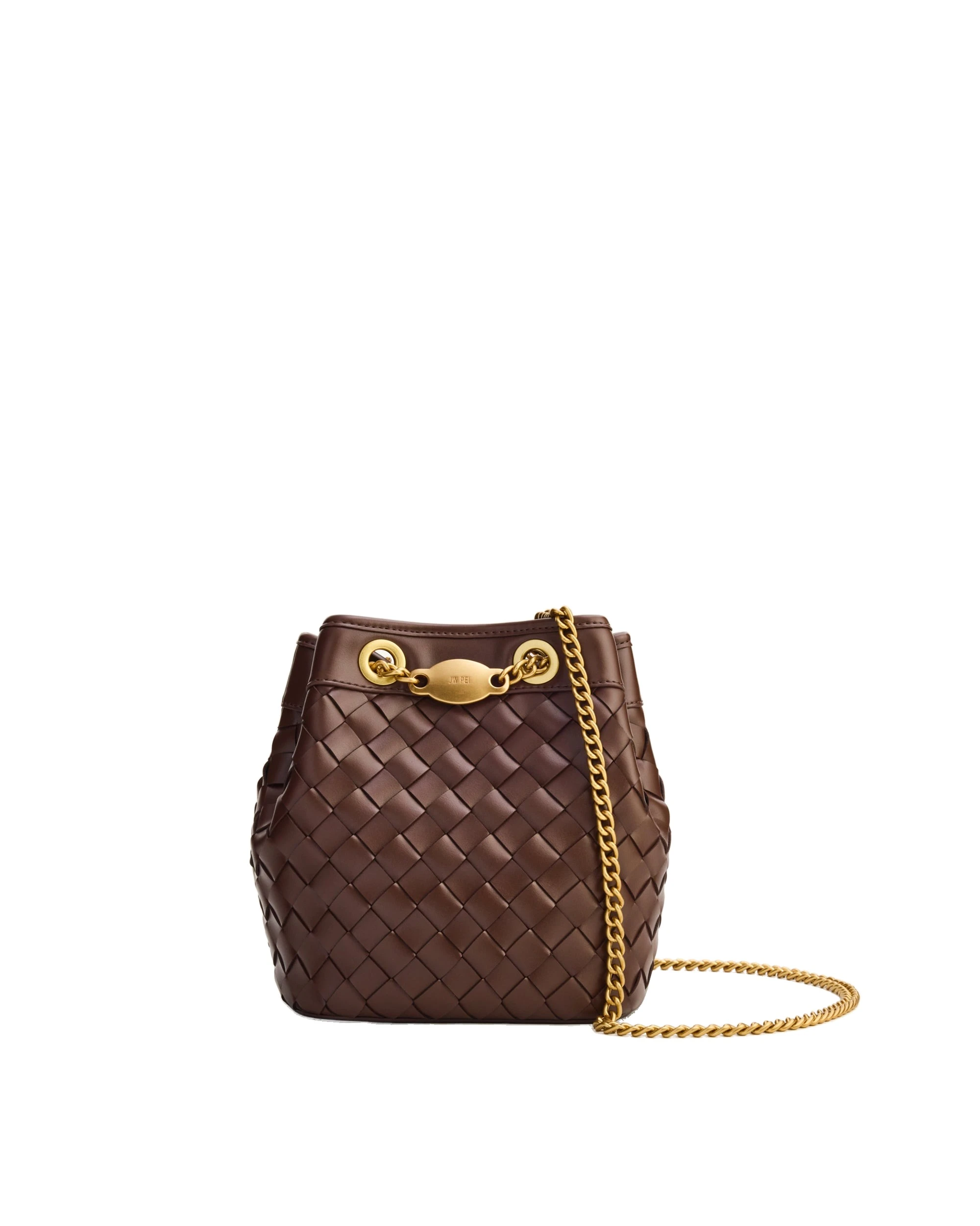JW PEI Yara Hand-Woven Bucket Bag in Dark Brown | Bucket Bags | Luxury Shoes JW PEI Yara Hand-Woven Bucket Bag in Dark Brown
