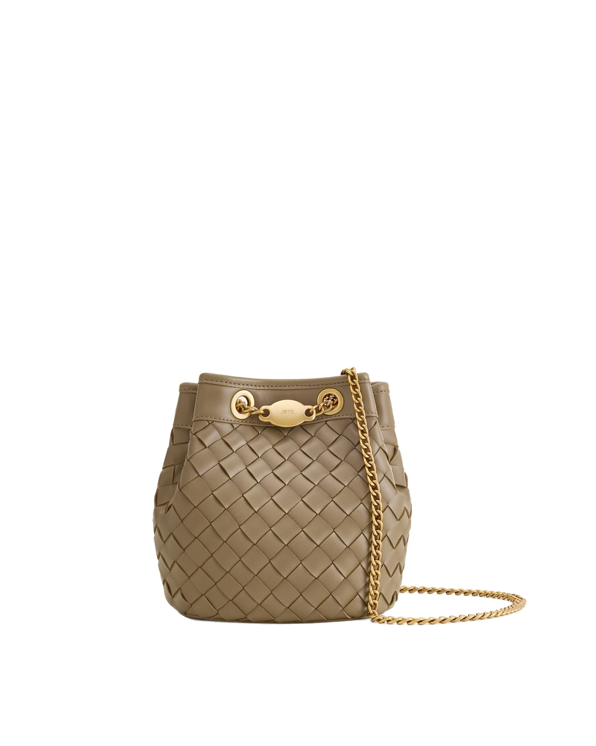 JW PEI Yara Hand-Woven Bucket Bag in Taupe | Bucket Bags | Luxury Shoes JW PEI Yara Hand-Woven Bucket Bag in Taupe