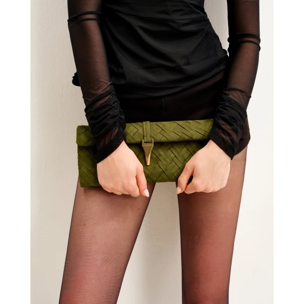 JW PEI Zaria Woven Clutch in Dark Olive view six