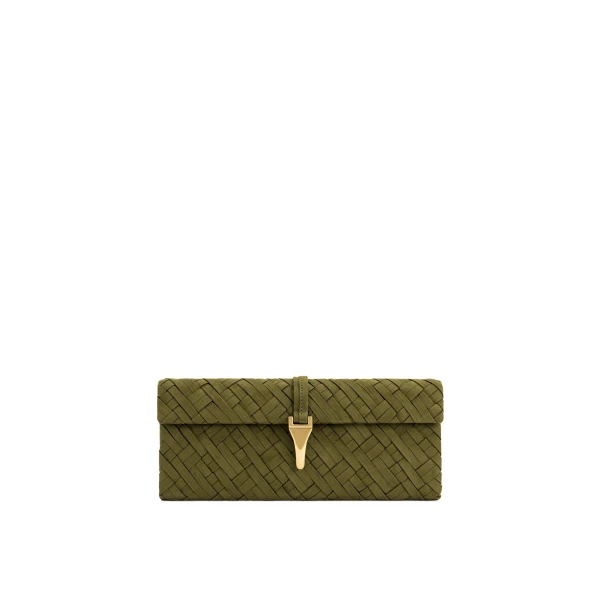 Zaria Woven Clutch in Dark Olive