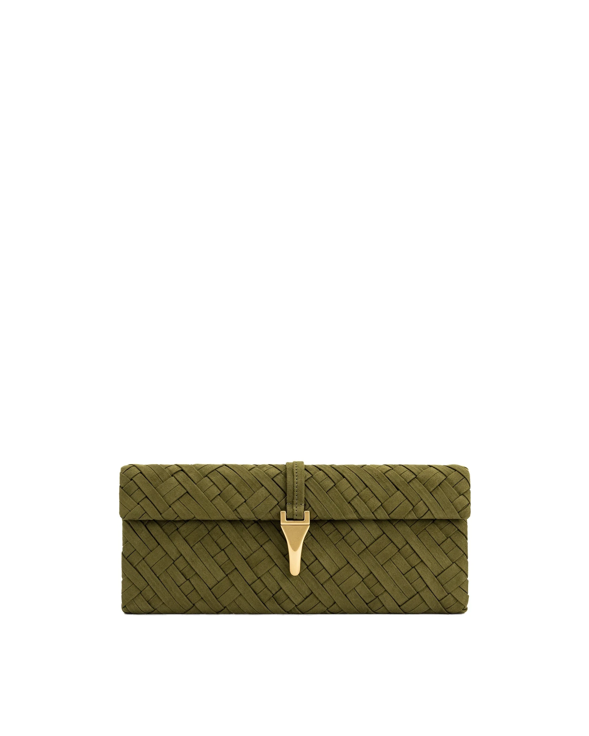 JW PEI Zaria Woven Clutch in Dark Olive | Clutch Bags | Luxury Shoes JW PEI Zaria Woven Clutch in Dark Olive