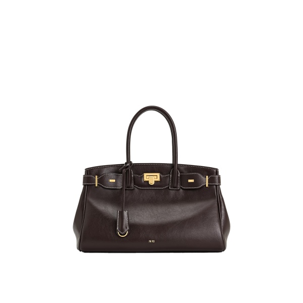 JW PEI Ziva Metal Lock Decoration Tote Bag in Dark Brown