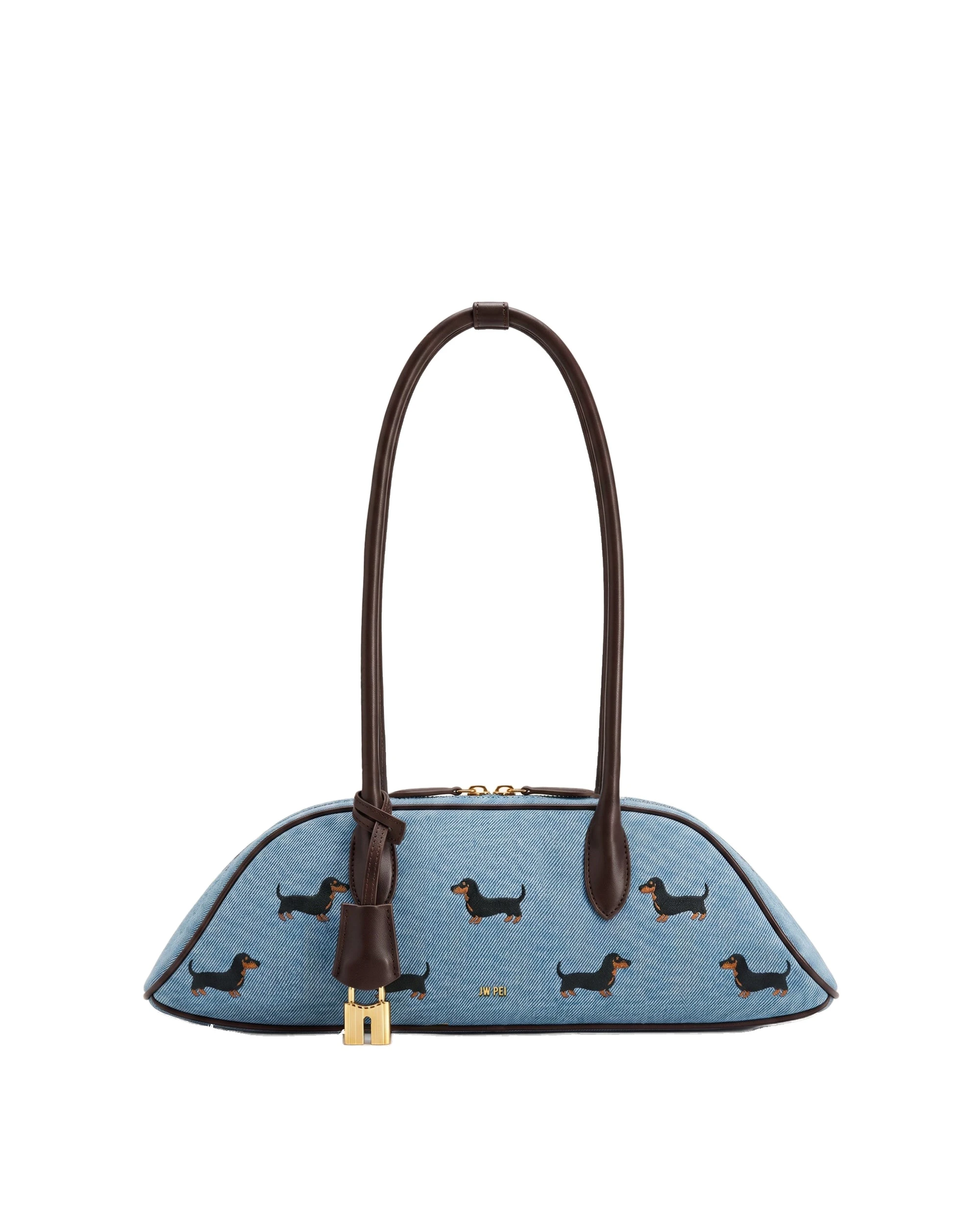 JW PEI Zora Puppy Embroidery Pattern Shoulder Bag in Blue Denim | Shoulder & Crossbody Bags | Luxury Shoes JW PEI Zora Puppy Embroidery Pattern Shoulder Bag in Blue Denim