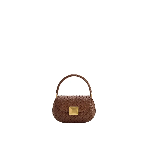 Zuri Hand Woven Round Top Handle Bag in Brown