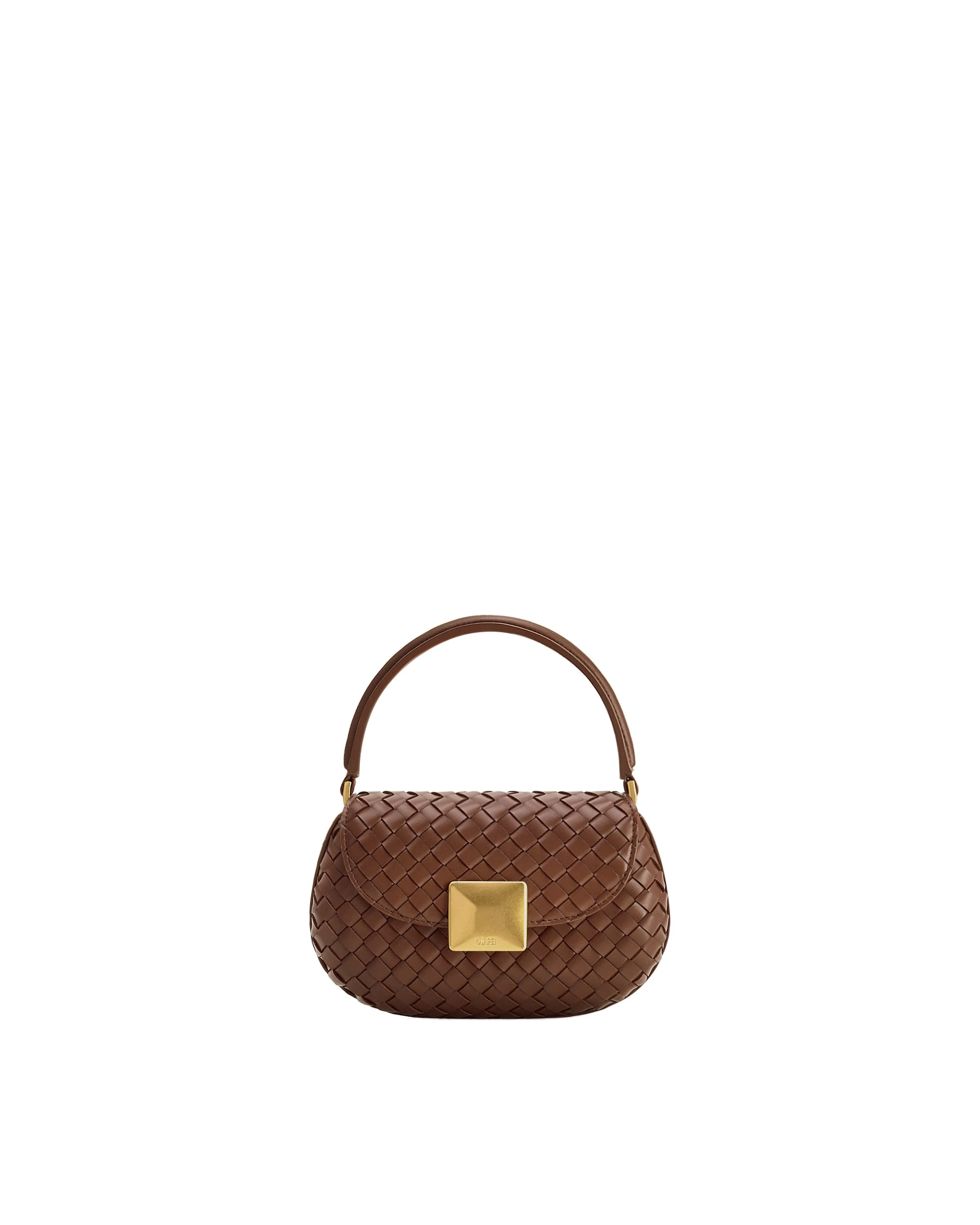 JW PEI Zuri Hand Woven Round Top Handle Bag in Brown | Totes & Top-Handle Bags | Luxury Shoes JW PEI Zuri Hand Woven Round Top Handle Bag in Brown