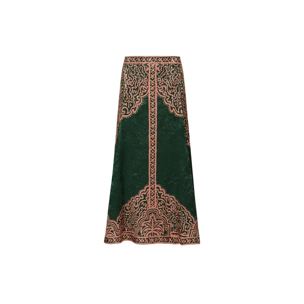 Johanna Ortiz Encanto De Isla Skirt in Salmon and Green