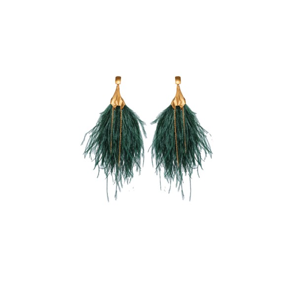 Johanna Ortiz Mystic Crescent Earrings in Emerald Green and Gold