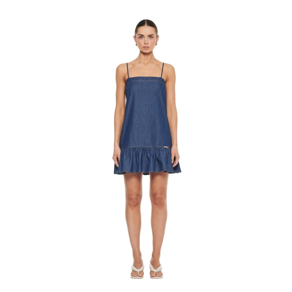 KIVARI Alicia Chambray Denim Mini Dress in Blue, view 2