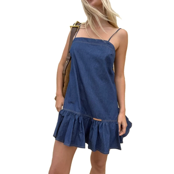 KIVARI Alicia Chambray Denim Mini Dress in Blue, view 3