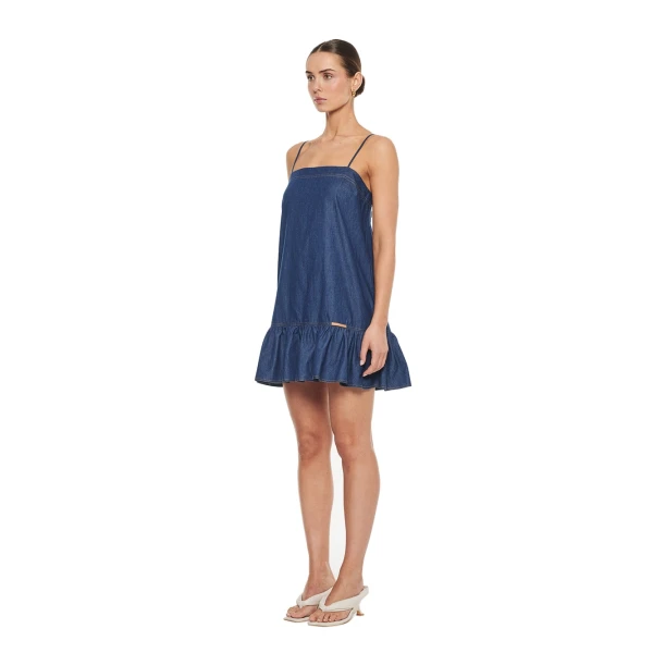 KIVARI Alicia Chambray Denim Mini Dress in Blue, view 4