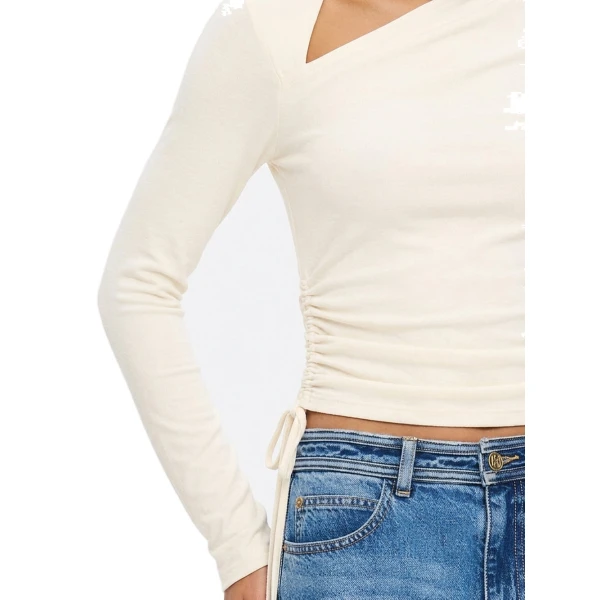 KIVARI Annika Jersey Top in Cream, view 5