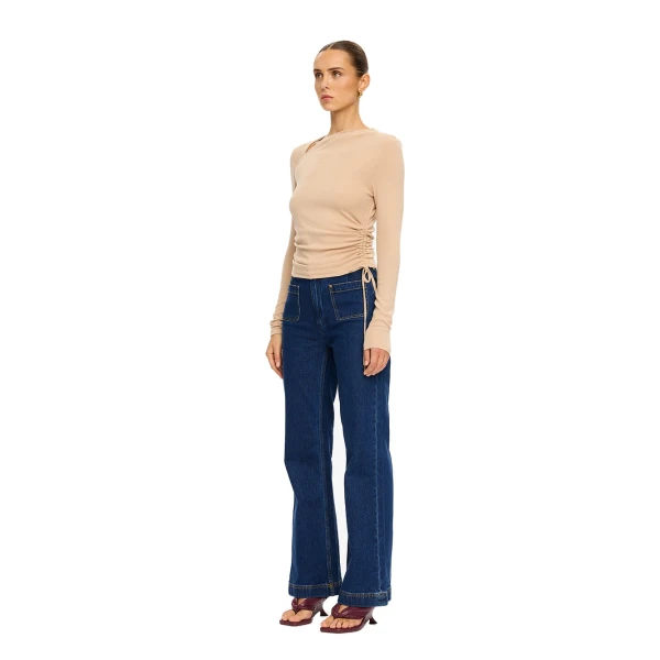 KIVARI Annika Jersey Top in Oat, view 2