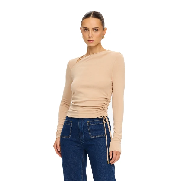KIVARI Annika Jersey Top in Oat, view 5