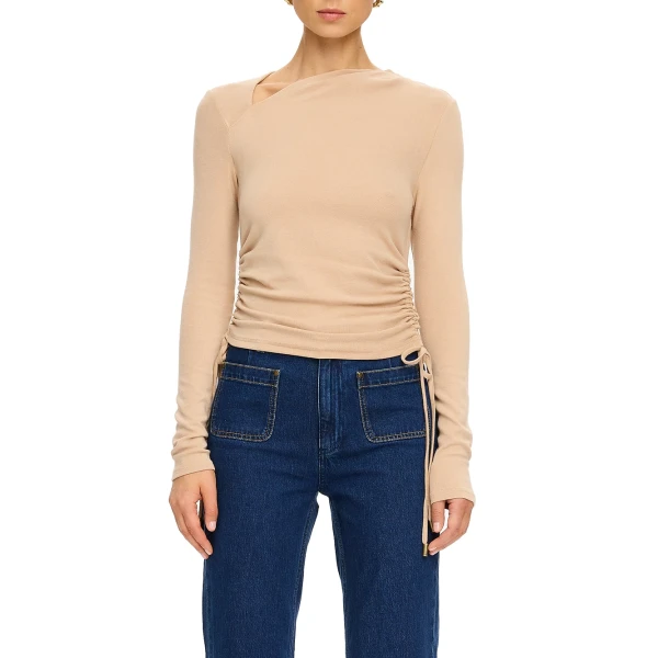 KIVARI Annika Jersey Top in Oat, view 6