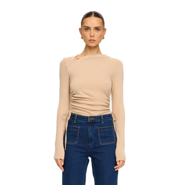 KIVARI Annika Jersey Top in Oat