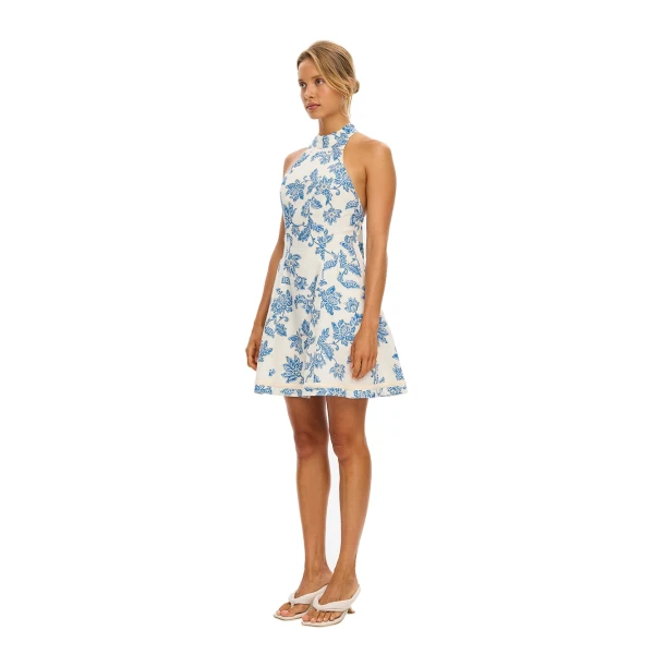 KIVARI Bluebell Halter Mini Dress in Blue Ecru, view 4