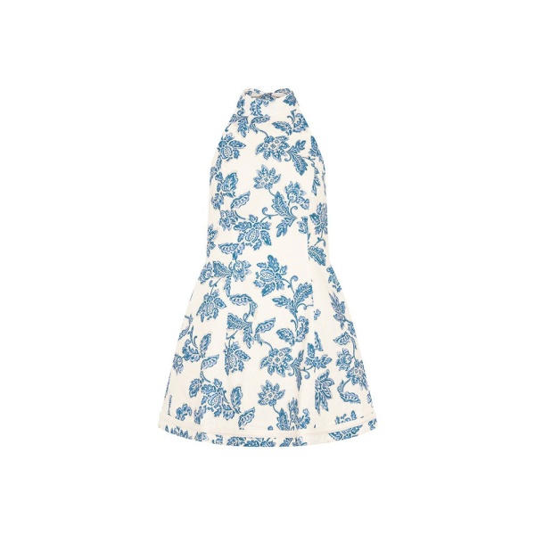 KIVARI Bluebell Halter Mini Dress in Blue Ecru