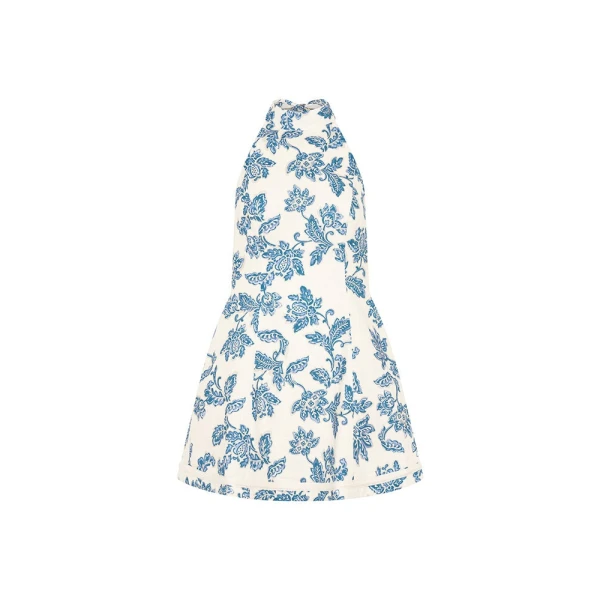 KIVARI Bluebell Halter Mini Dress in Blue Ecru