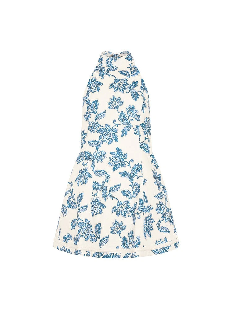 KIVARI dresses Australia Signature Dresses – Luxury Shoes KIVARI Bluebell Halter Mini Dress in Blue Ecru