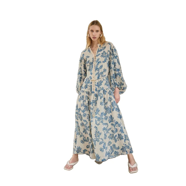 KIVARI Bluebell Maxi Dress in Blue Ecru, view 3
