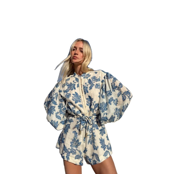KIVARI Bluebell Playsuit in Blue Ecru, view 3