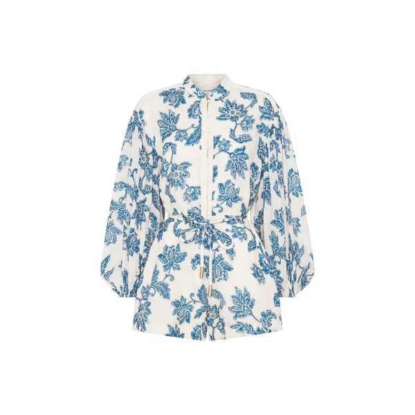 KIVARI Bluebell Playsuit in Blue Ecru