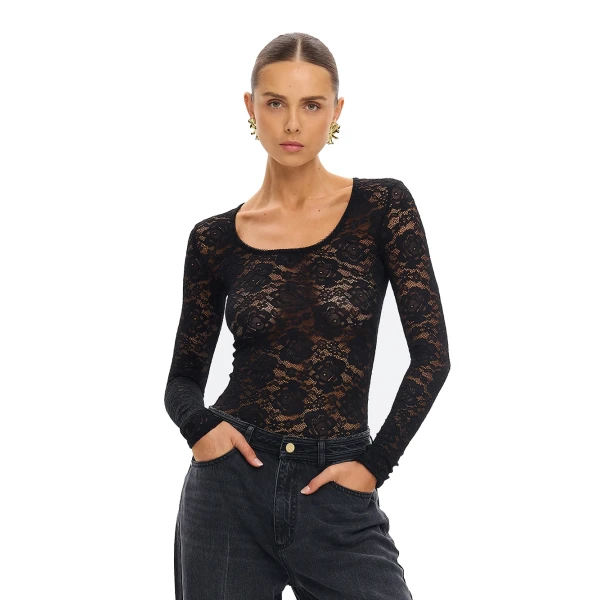 KIVARI Bonnie Lace Bodysuit in Black, view 2