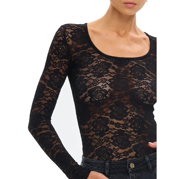 KIVARI Bonnie Lace Bodysuit in Black, view 6