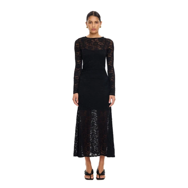 KIVARI Bonnie Lace Maxi Dress in Black, view 2