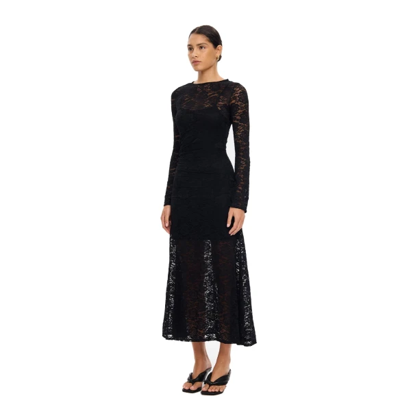 KIVARI Bonnie Lace Maxi Dress in Black, view 3