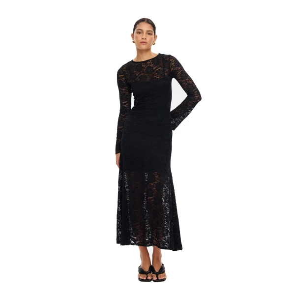 KIVARI Bonnie Lace Maxi Dress in Black, view 6