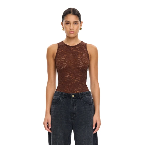 KIVARI Bonnie Lace Tank in Chocolate, view 2