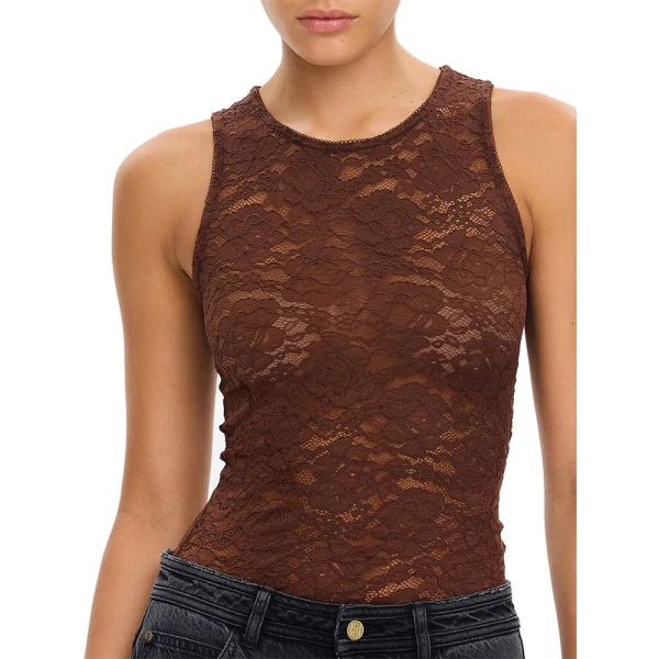 KIVARI Bonnie Lace Tank in Chocolate, view 5