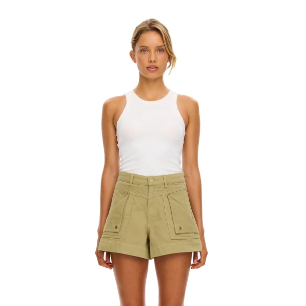KIVARI Celene Denim Short in Olive, view 2