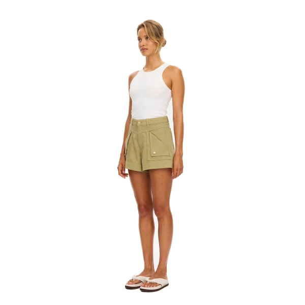 KIVARI Celene Denim Short in Olive, view 3