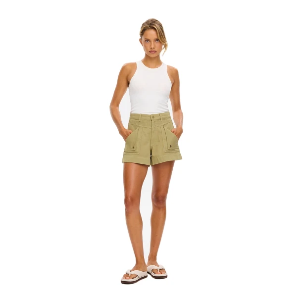 KIVARI Celene Denim Short in Olive, view 6