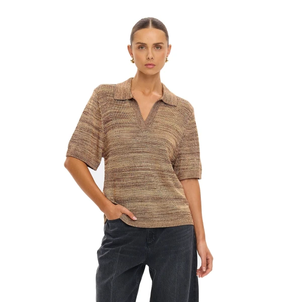 KIVARI Debby Knit Polo in Rust, view 2