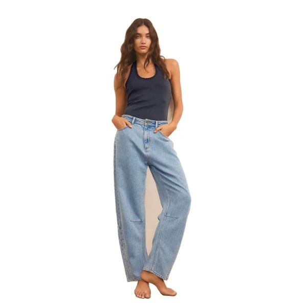 KIVARI Dylan Barrel Jean in Pale Stone, view 3