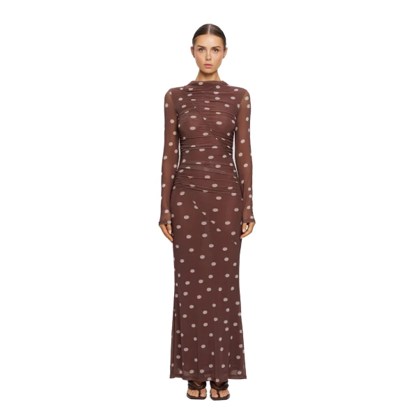 KIVARI Edie Mesh Maxi Dress in Brown, view 2