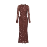 KIVARI Edie Mesh Maxi Dress in Brown