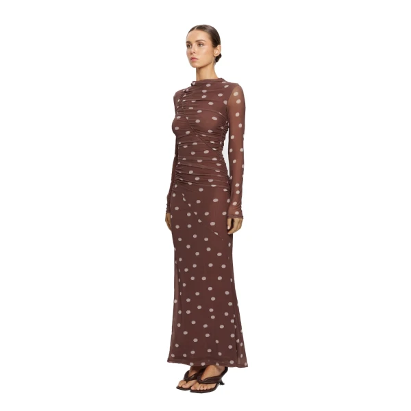 KIVARI Edie Mesh Maxi Dress in Brown, view 4