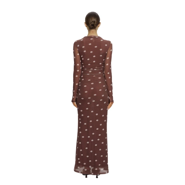 KIVARI Edie Mesh Maxi Dress in Brown, view 5