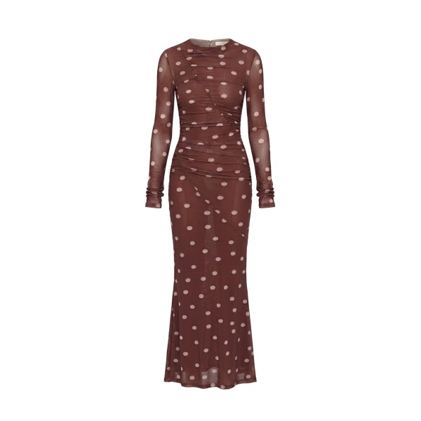 KIVARI Edie Mesh Maxi Dress in Brown