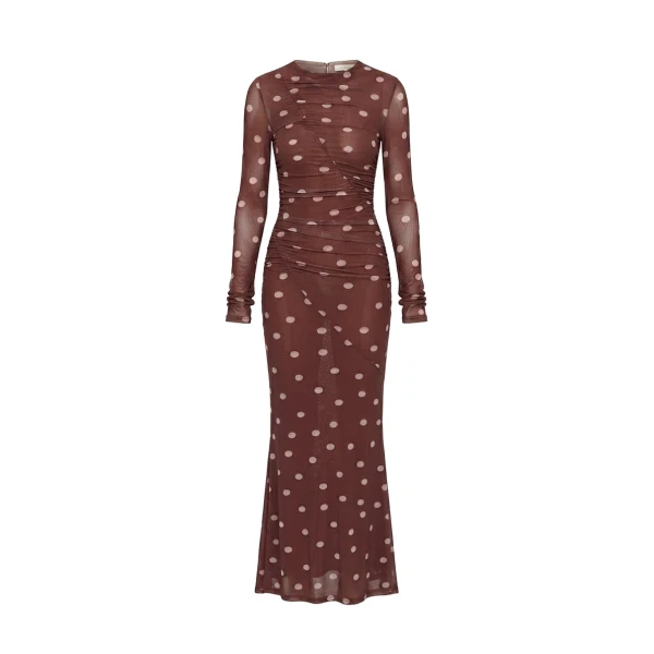 KIVARI Edie Mesh Maxi Dress in Brown