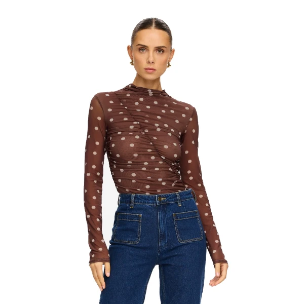 KIVARI Edie Mesh Top in Brown, view 2