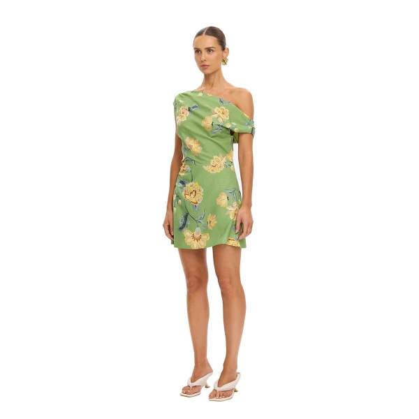KIVARI Eve Off Shoulder Mini Dress in Green, view 3