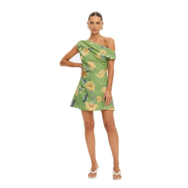 KIVARI Eve Off Shoulder Mini Dress in Green, view 6